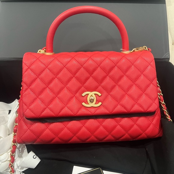 CHANEL Handbags - Coco Chanel Top handle Red Quilted Caviar Bag